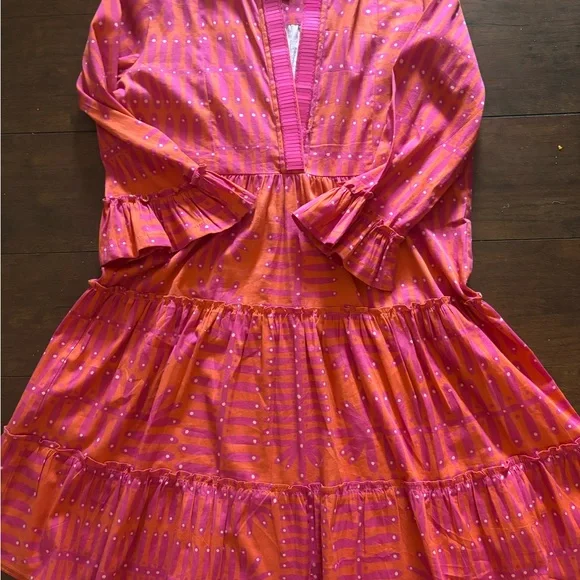 Vibrant Pink and Orange Mini Dress - Picture 1 of 3